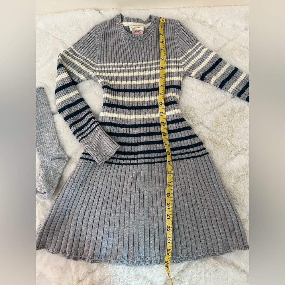 Girls Sweater Dress & Knee Socks Set Gray Striped Size 7/8 Cozy Outfit - Picture 2 of 10